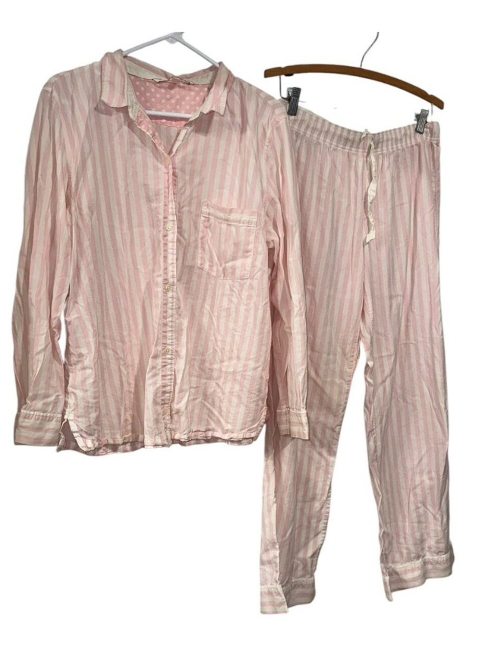 Victoria Secret Pink & White Signature Stripe Pajama Set Cotton Modal Women's L